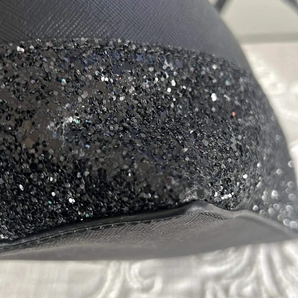 Kate Spade NY Black Greta Court Glitter & Staffiano  Satchel Bag